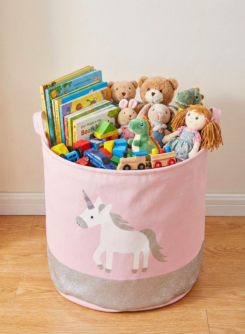 1Chase Unicorn Classic Kids Storage Basket 45L Oval Foldable Canvas Laundry & Toy Organizer with Handles for Nursery, Bedroom, Playroom - Image 2